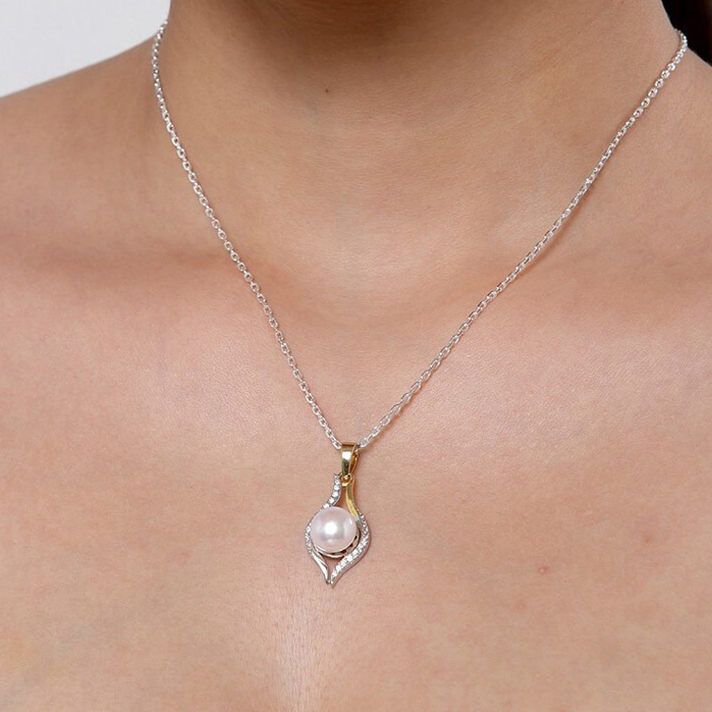 Clara 92.5 Sterling Silver Real Pearl Pendant with Chain Gift for Women and Girls