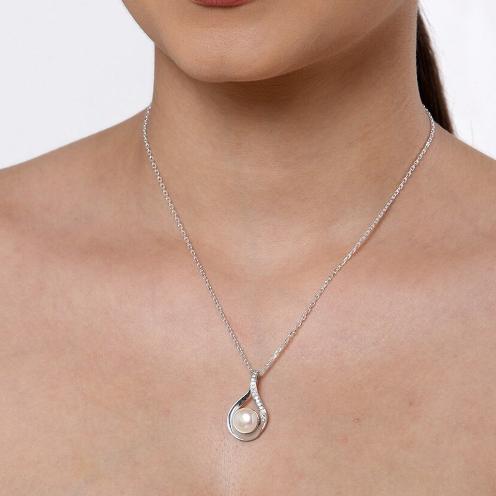 Clara 92.5 Sterling Silver Real Pearl Pendant with Chain Gift for Women and Girls