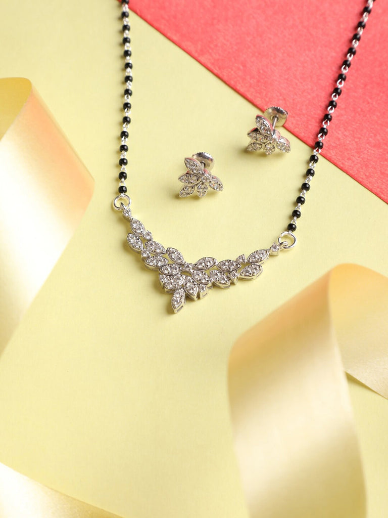 CLARA 925 Sterling Silver Elsie Mangalsutra Tanmaniya Pendant Earring Jewellery Set with Chain Gift for Women and Girls