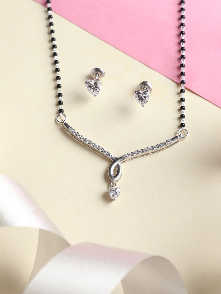 CLARA 925 Sterling Silver Mila Mangalsutra Tanmaniya Pendant Earring Jewellery Set with Chain Gift for Women and Girls