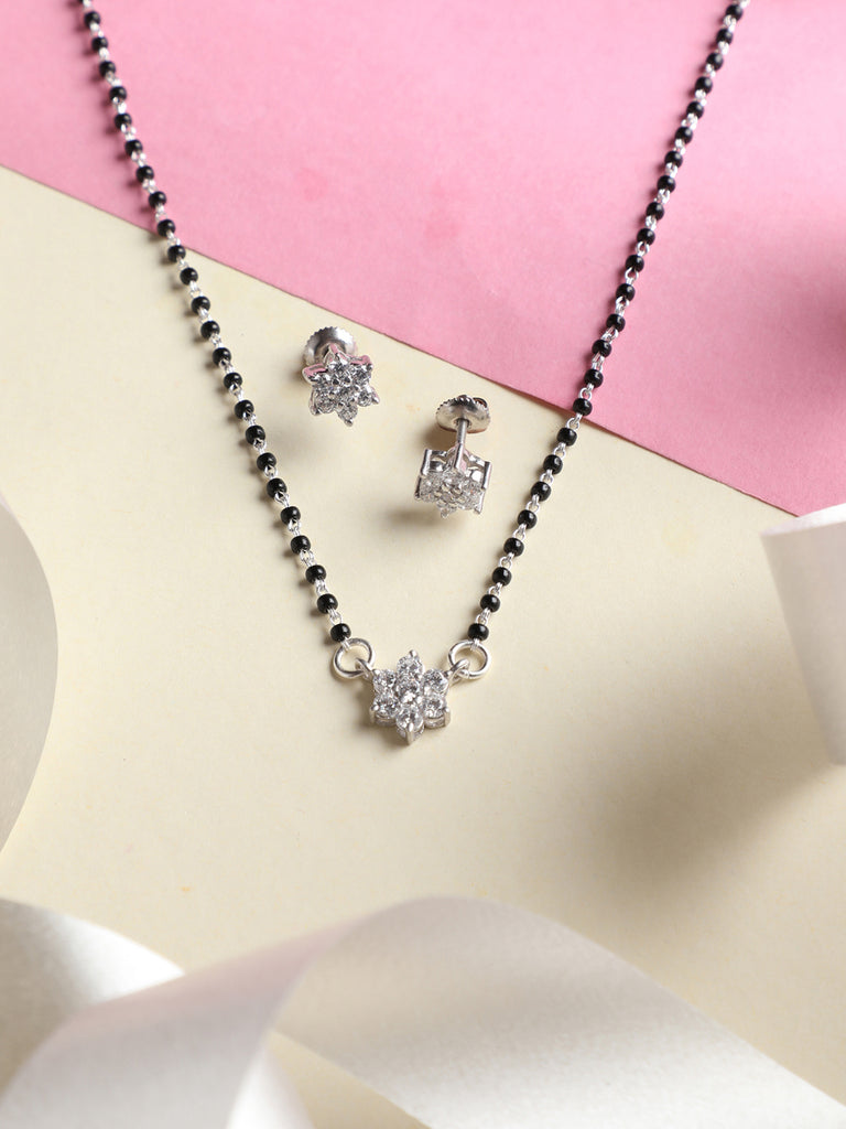 CLARA 925 Sterling Silver Star Mangalsutra Tanmaniya Pendant Earring Jewellery Set with Chain Gift for Women and Girls