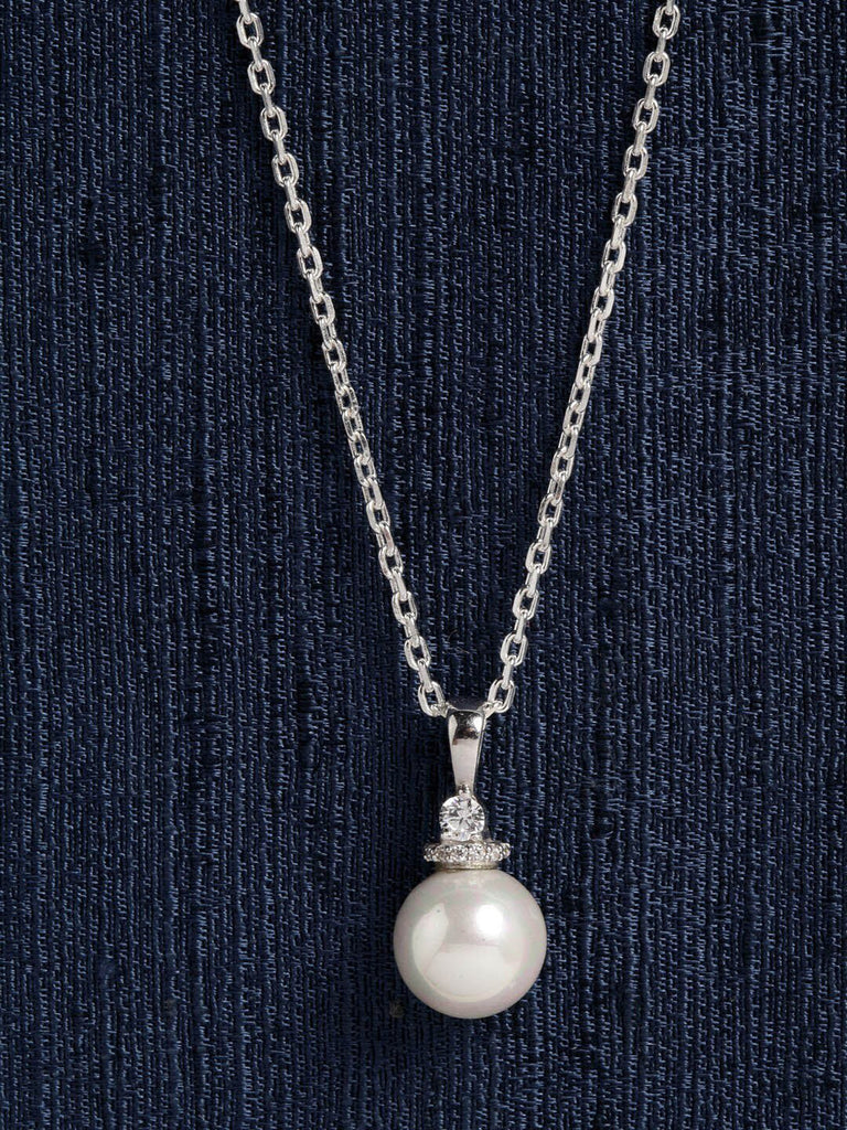 Clara 92.5 Sterling Silver Classic Pearl Pendant with Chain Gift for Women and Girls