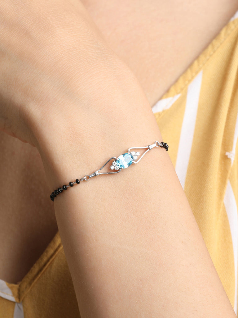 CLARA 925 Sterling Silver Topaz Hand Mangalsutra Bracelet