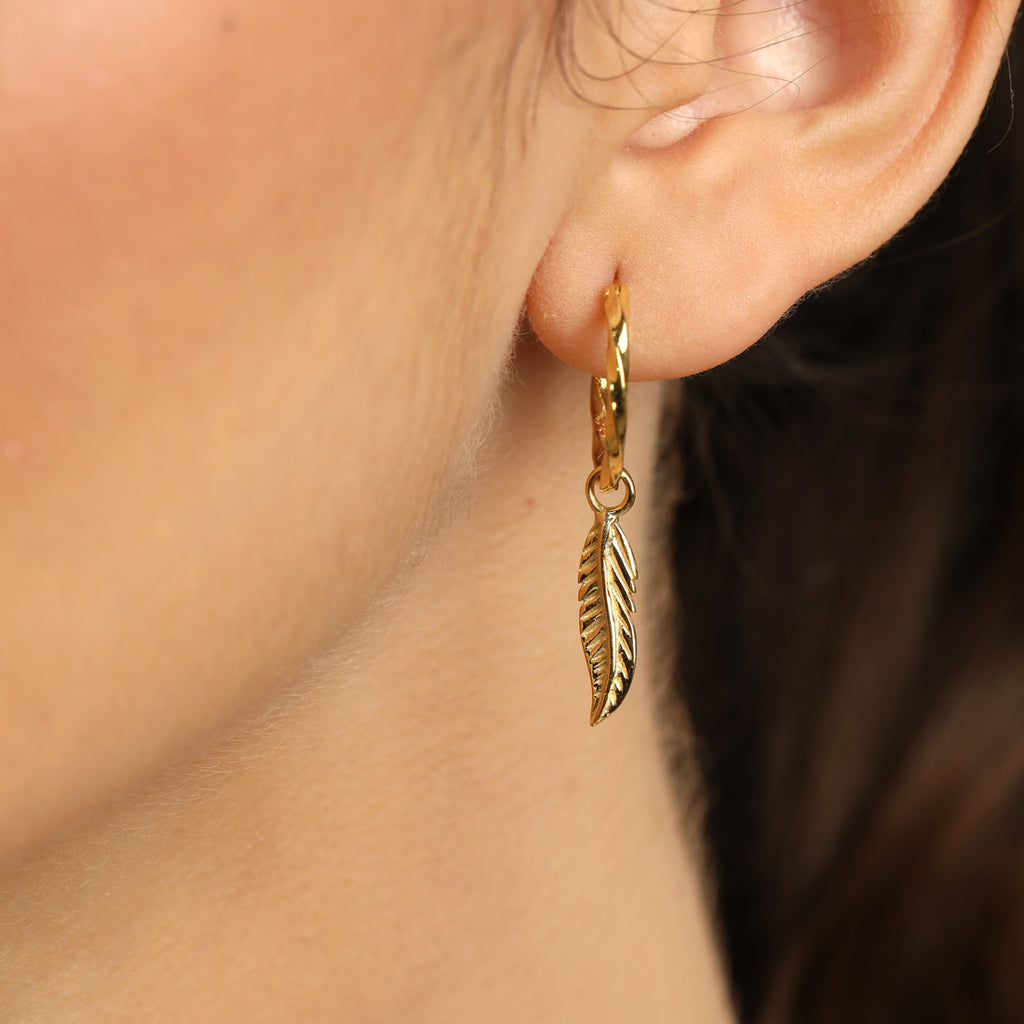 CLARA 925 Sterling Silver Leaf Hoop Drop Earring Gold Plated Gift for Women & Girls