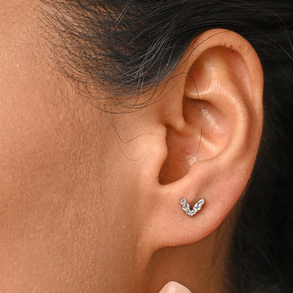 CLARA 925 Sterling Silver V Studs Earrings Gift for Kids Girls