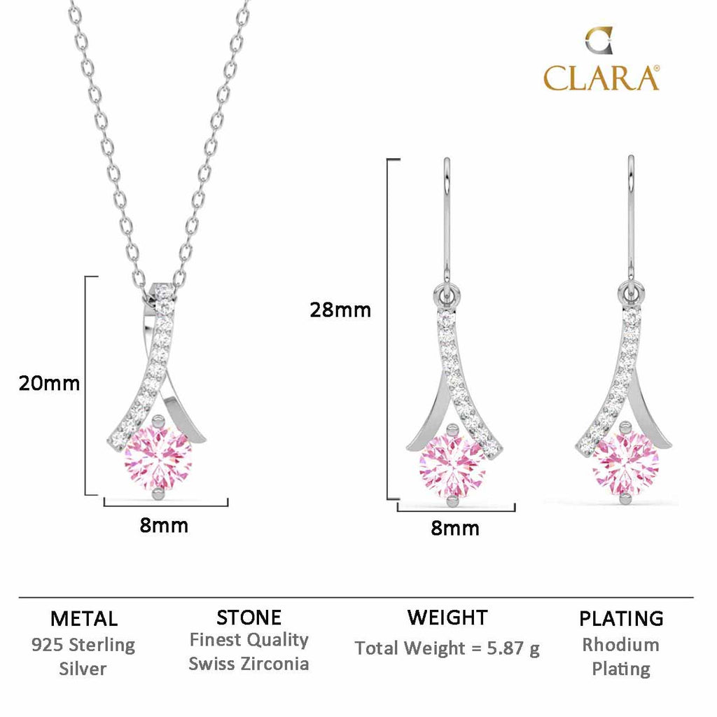 Silver Pink Solitaire Jewellery Set