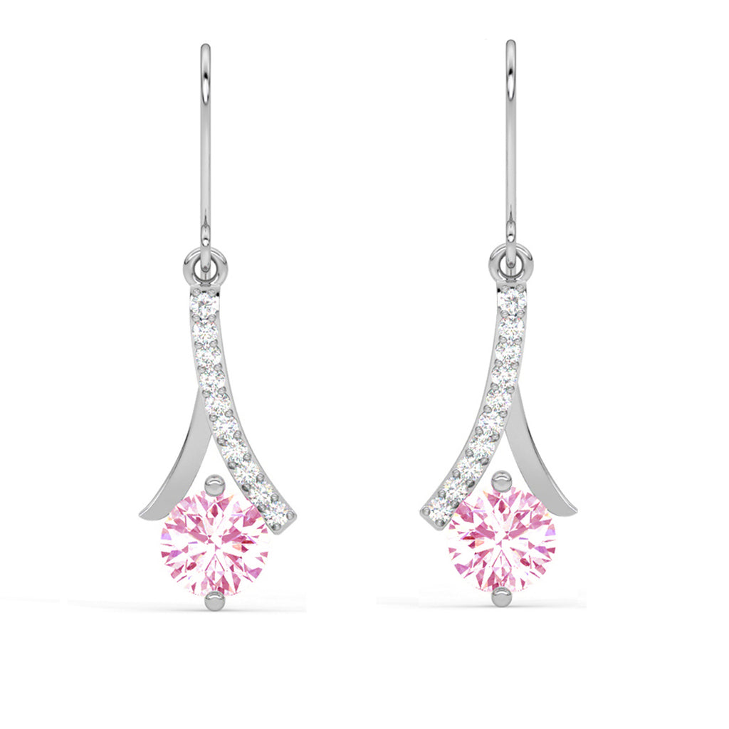 Silver Pink Solitaire Earrings