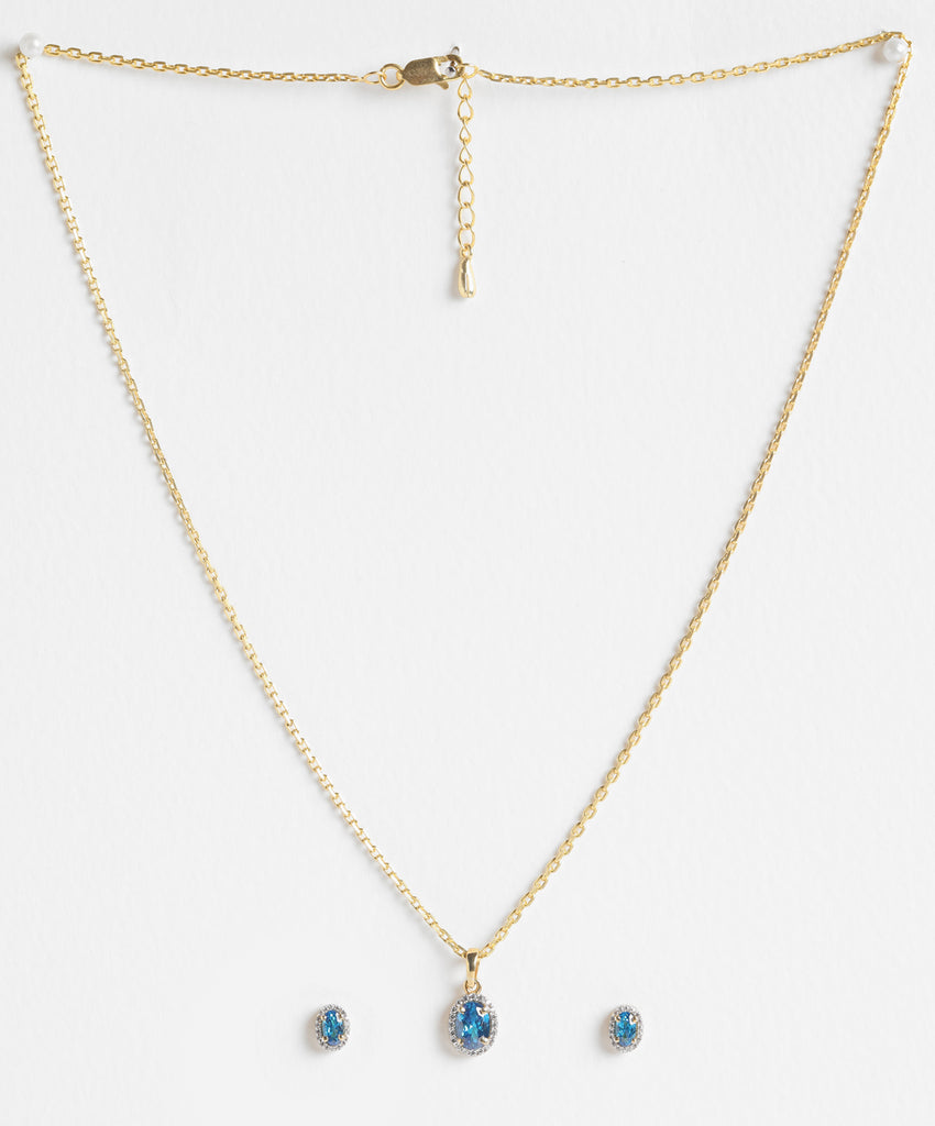 CLARA 925 Sterling Silver Blue Pendant Earring Chain Jewellery Set