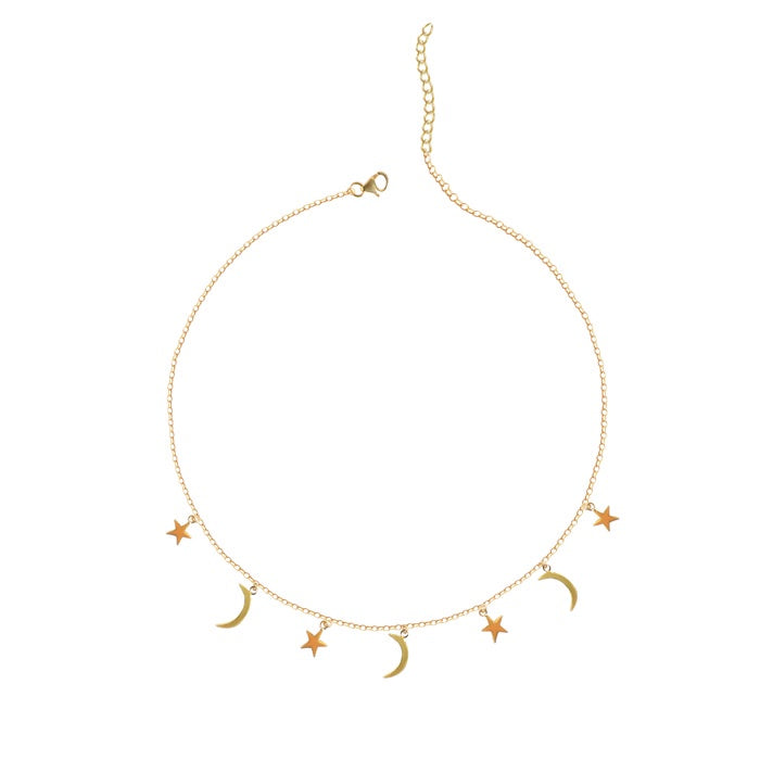 CLARA 925 Sterling Silver Moon & star Charm Necklace Chain