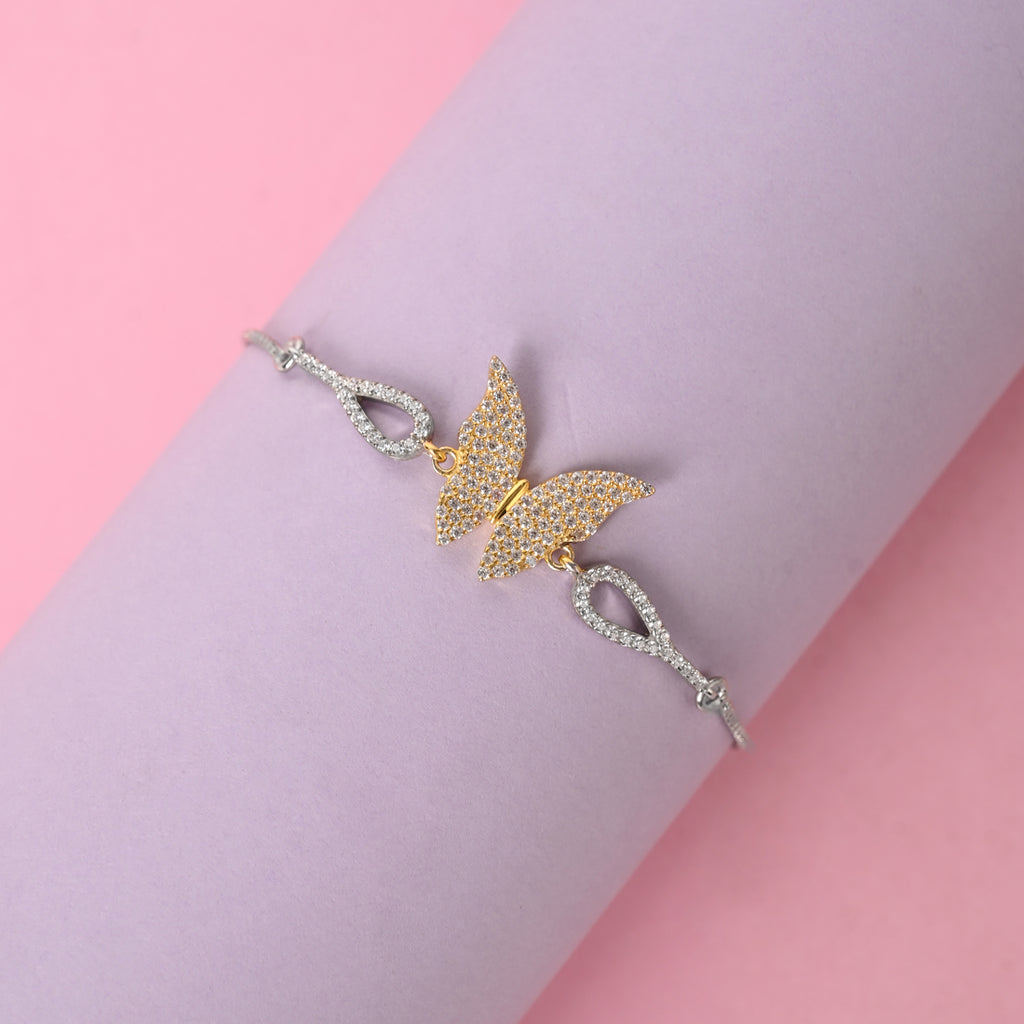 CLARA 925 Pure Silver Golden Butterfly Hand Bracelet