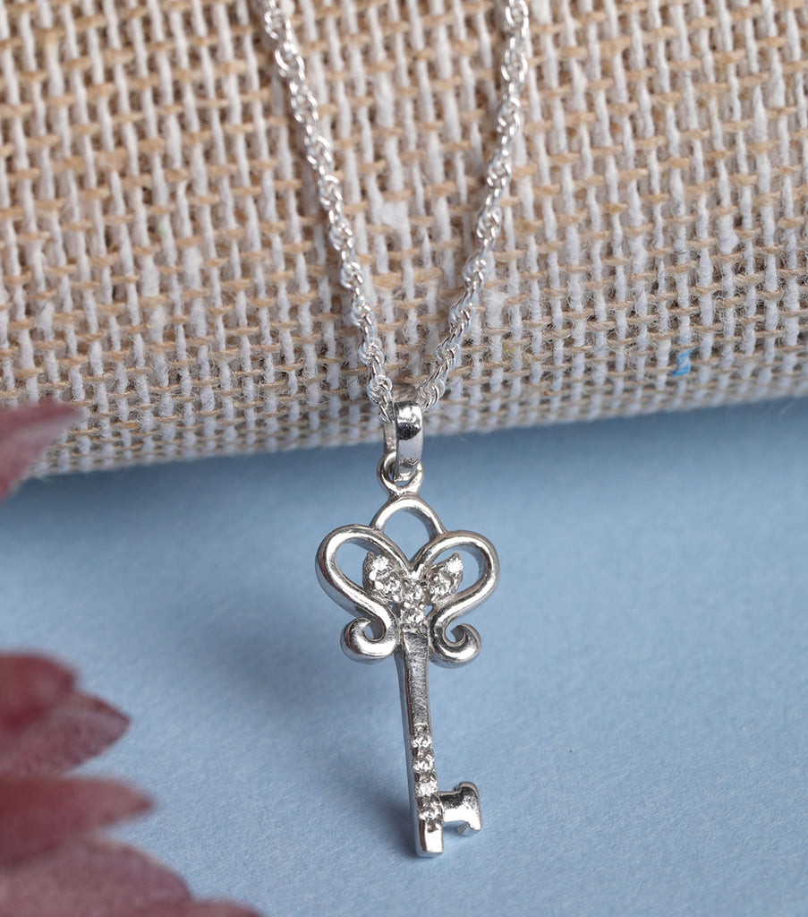 CLARA 925 Sterling Silver Key Pendant Chain Necklace