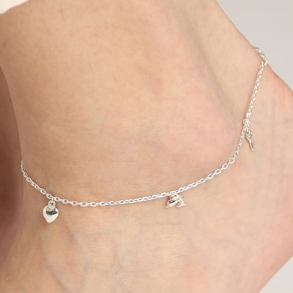 CLARA 925 Sterling Silver Charm Anklet Payal ( Single ) Adjustable Chain Gift for Women and Girls