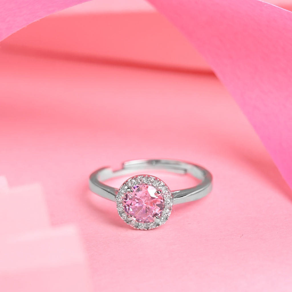 Silver Vega Pink Solitaire Halo Ring
