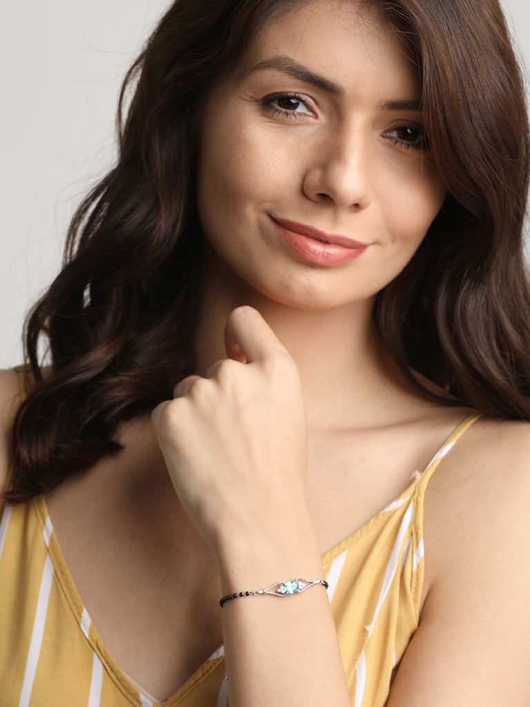CLARA 925 Sterling Silver Topaz Hand Mangalsutra Bracelet