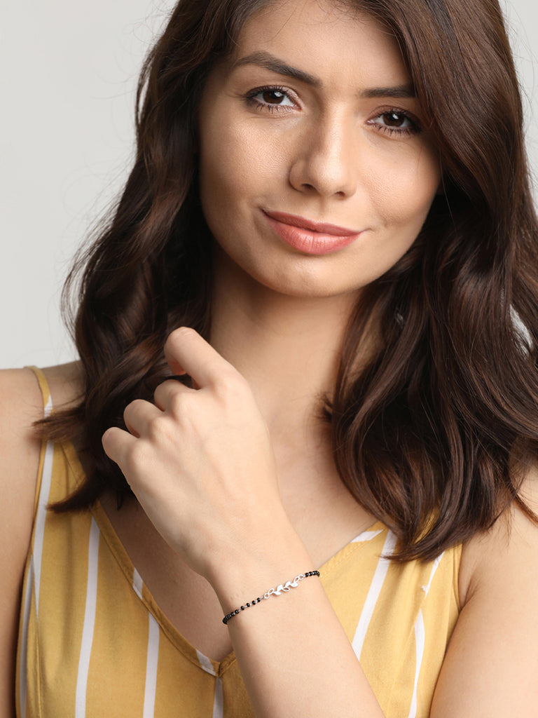 CLARA 925 Sterling Silver Leaf Hand Mangalsutra Bracelet