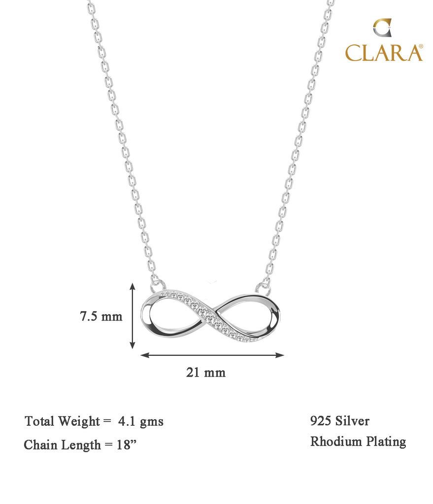 CLARA 925 Sterling Silver Infinity Pendant Chain Necklace
