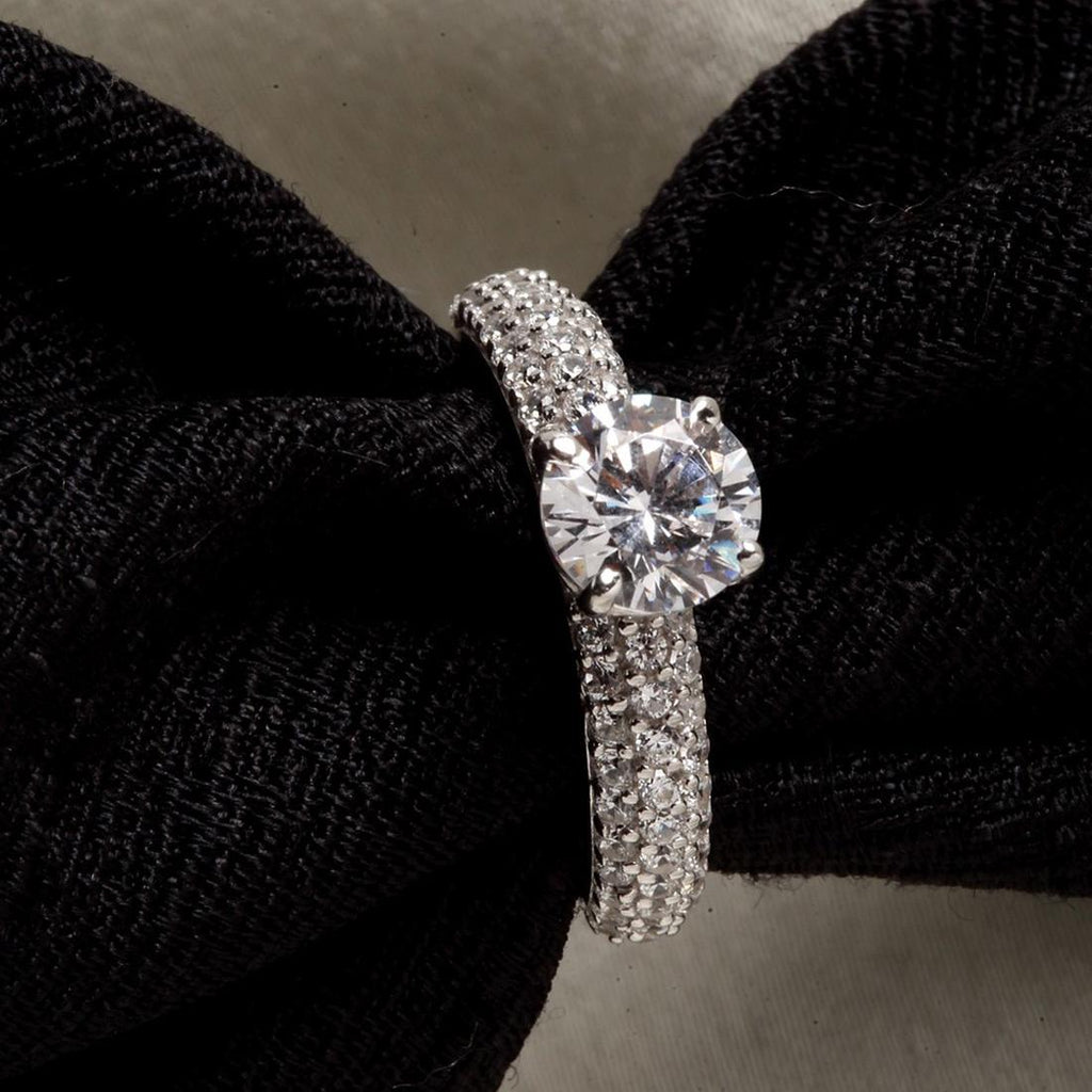 CLARA Made with Swiss Zirconia 925 Sterling Silver Round Solitaire Ring Gift for Women and Girls