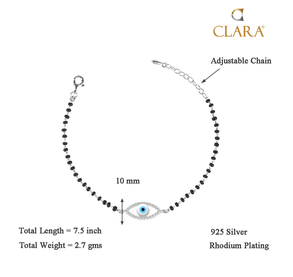CLARA 925 Sterling Silver Evil Eye Halo Hand Mangalsutra Bracelet