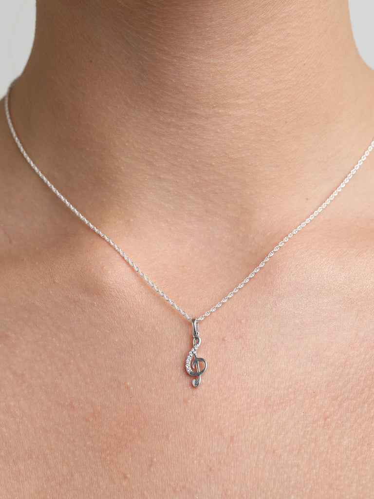 CLARA 925 Sterling Silver Music Pendant Chain Necklace 