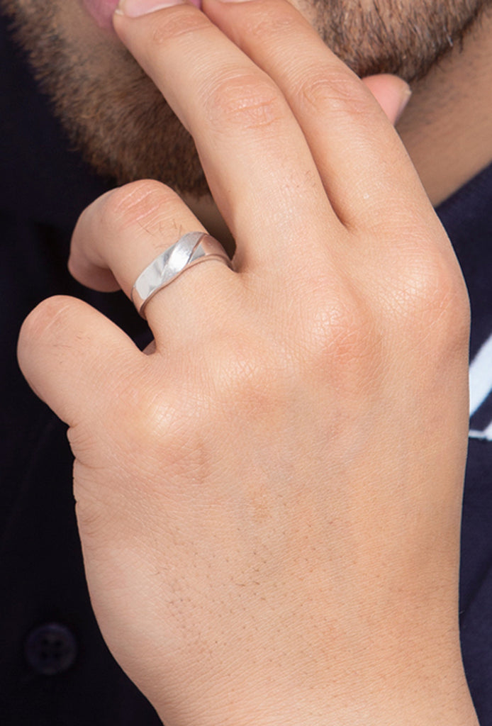 CLARA Pure 925 Sterling Silver Wave Adjustable Ring Gift for Men and Boys | Partial Matte Finish