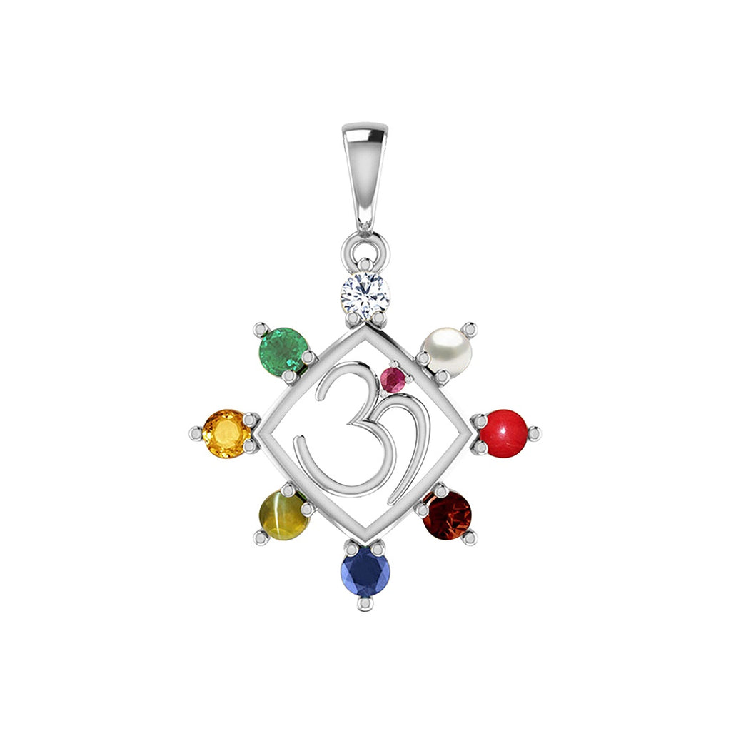 Clara 925 Sterling Silver Natural Certified Navratna Stone 9 gems Pendant Locket for Men and Women