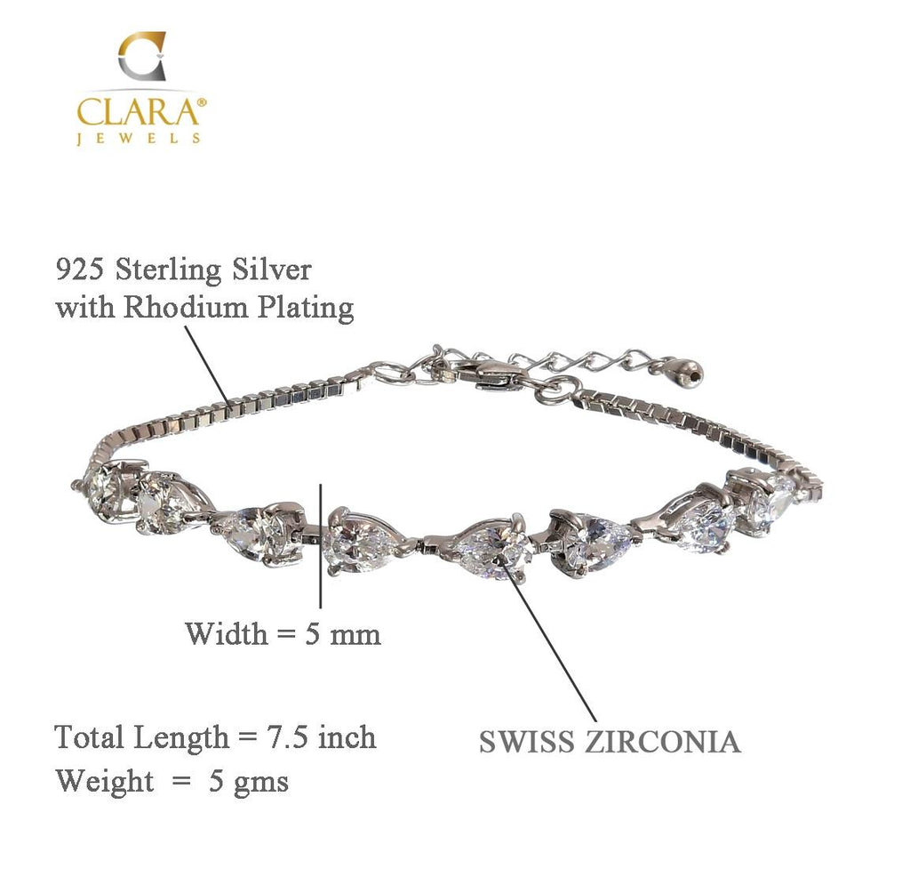 CLARA Made with Swiss Zirconia 925 Sterling Silver Giana Solitaire Bracelet Gift for Women and Girls