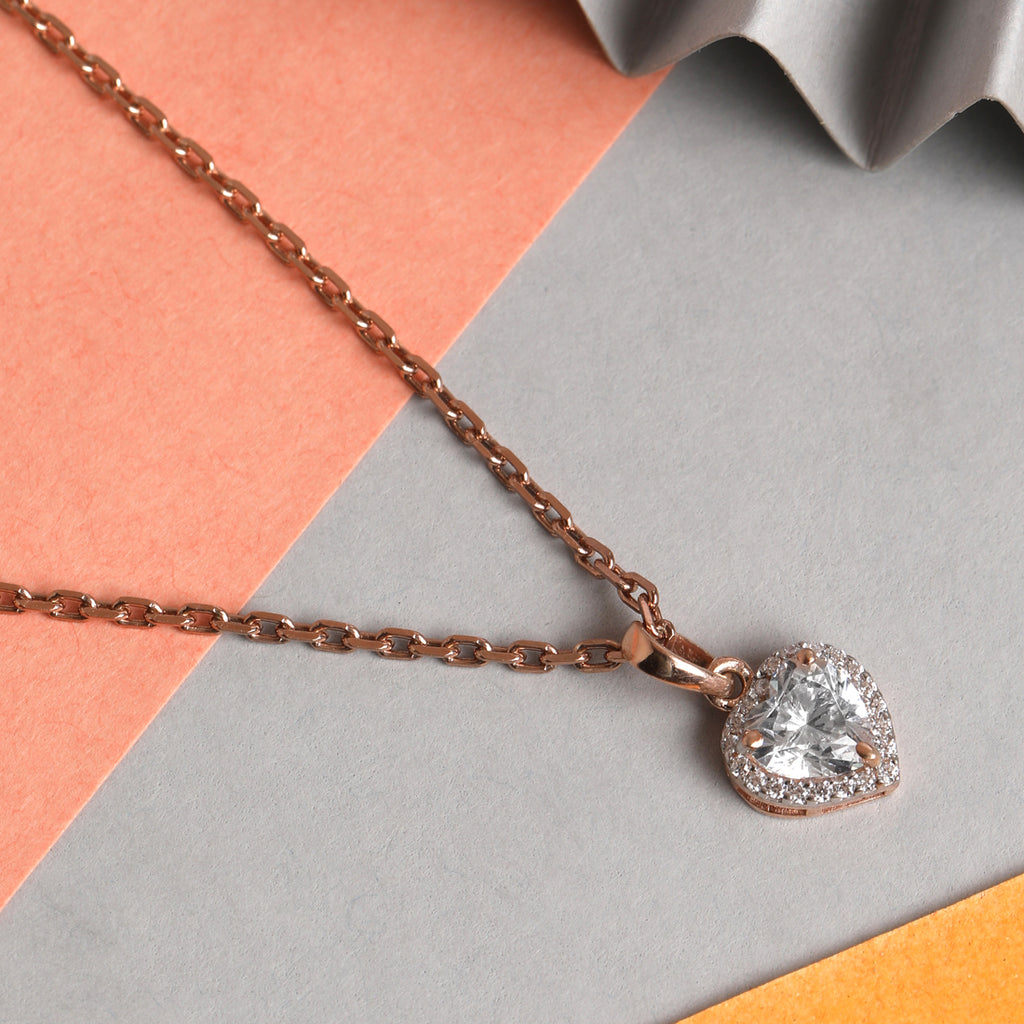CLARA 925 Sterling Silver Heart Solitaire Pendant Chain Necklace