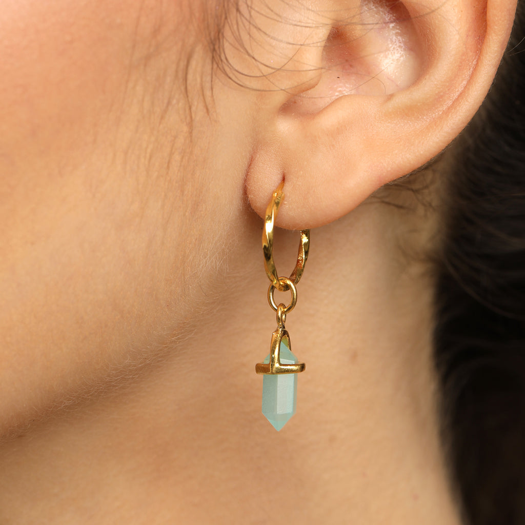 CLARA 925 Sterling Silver Aqua Hoop Drop Earring Gold Plated Gift for Women & Girls