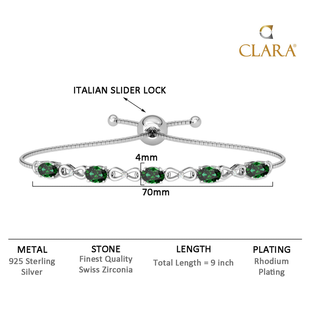 CLARA 925 Pure Silver Green Infinity Hand Bracelet