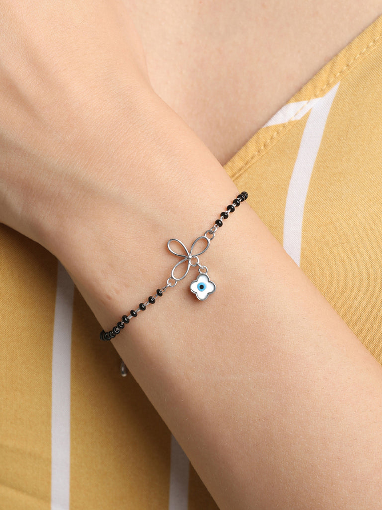 CLARA 925 Sterling Silver Evil Eye Flower Hand Mangalsutra Bracelet