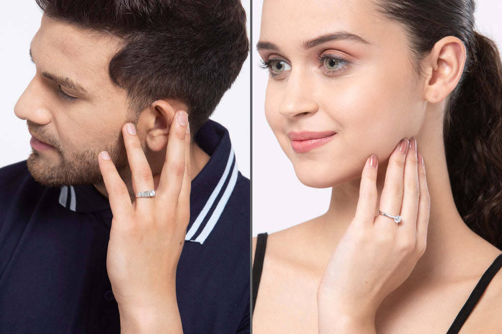 CLARA Pure 925 Sterling Silver Luca Adjustable Couple Band, Promise Rings for Lovers