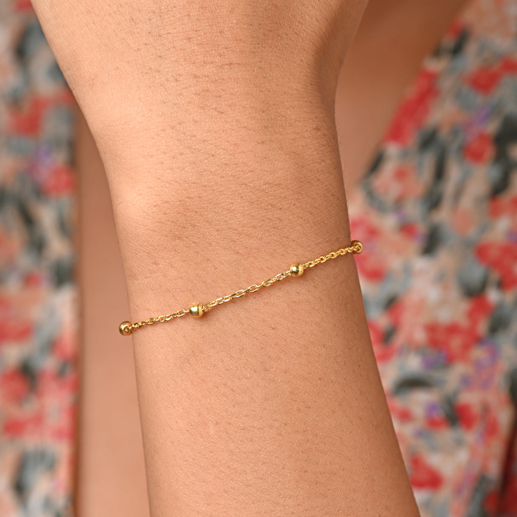 CLARA 925 Pure Silver Golden Ball Chain Bracelet