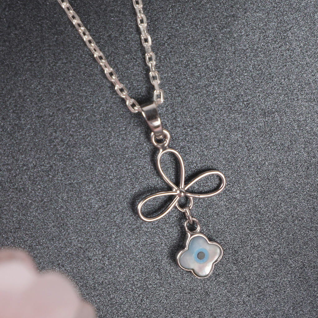 CLARA 925 Sterling Silver Evil Eye Flower Pendant Chain Necklace