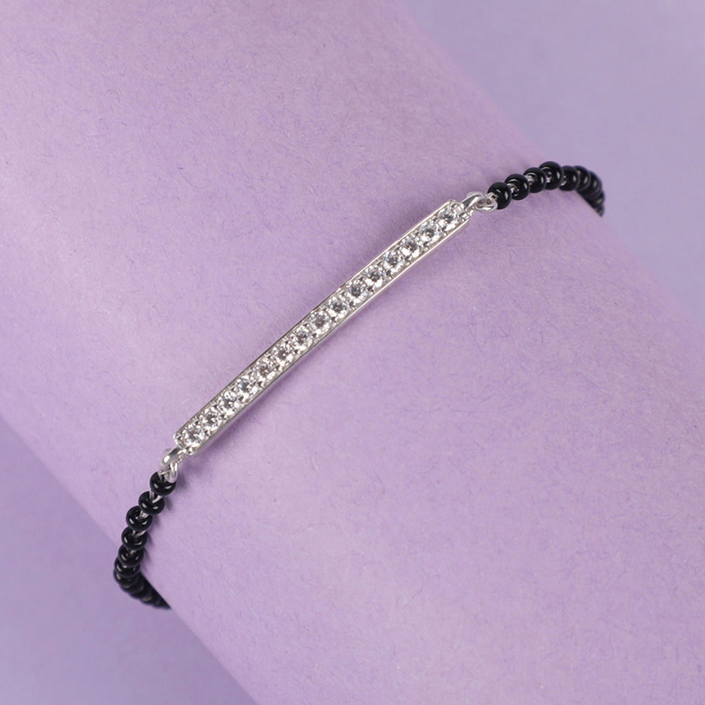 CLARA 925 Sterling Silver Bar Hand Mangalsutra Bracelet