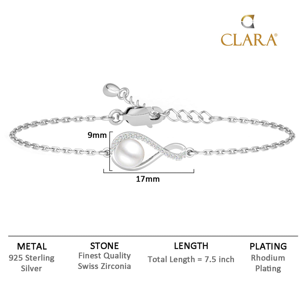 CLARA 925 Pure Silver Real Pearl Hand Bracelet