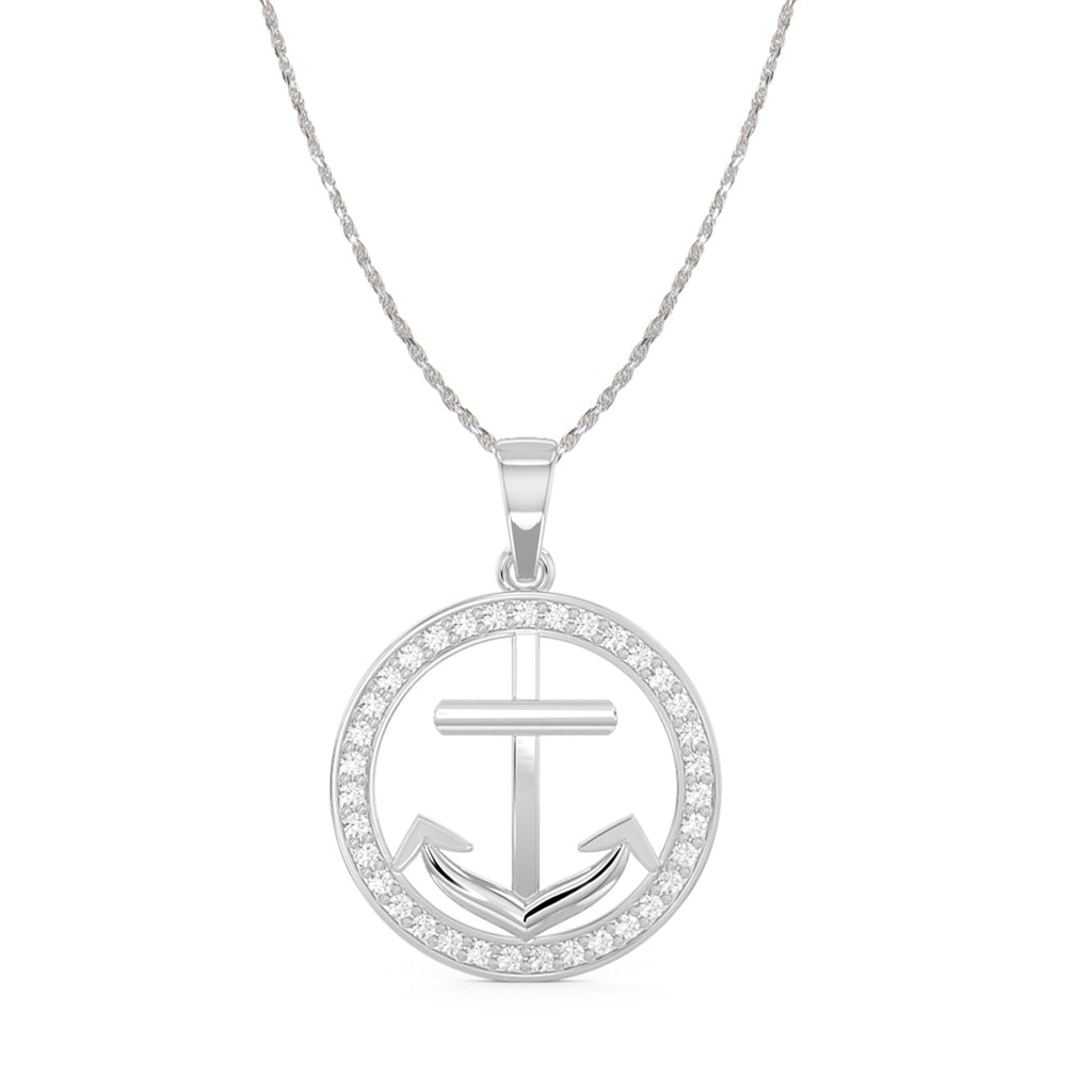 CLARA 925 Sterling Silver Anchor Halo Pendant Chain Necklace 