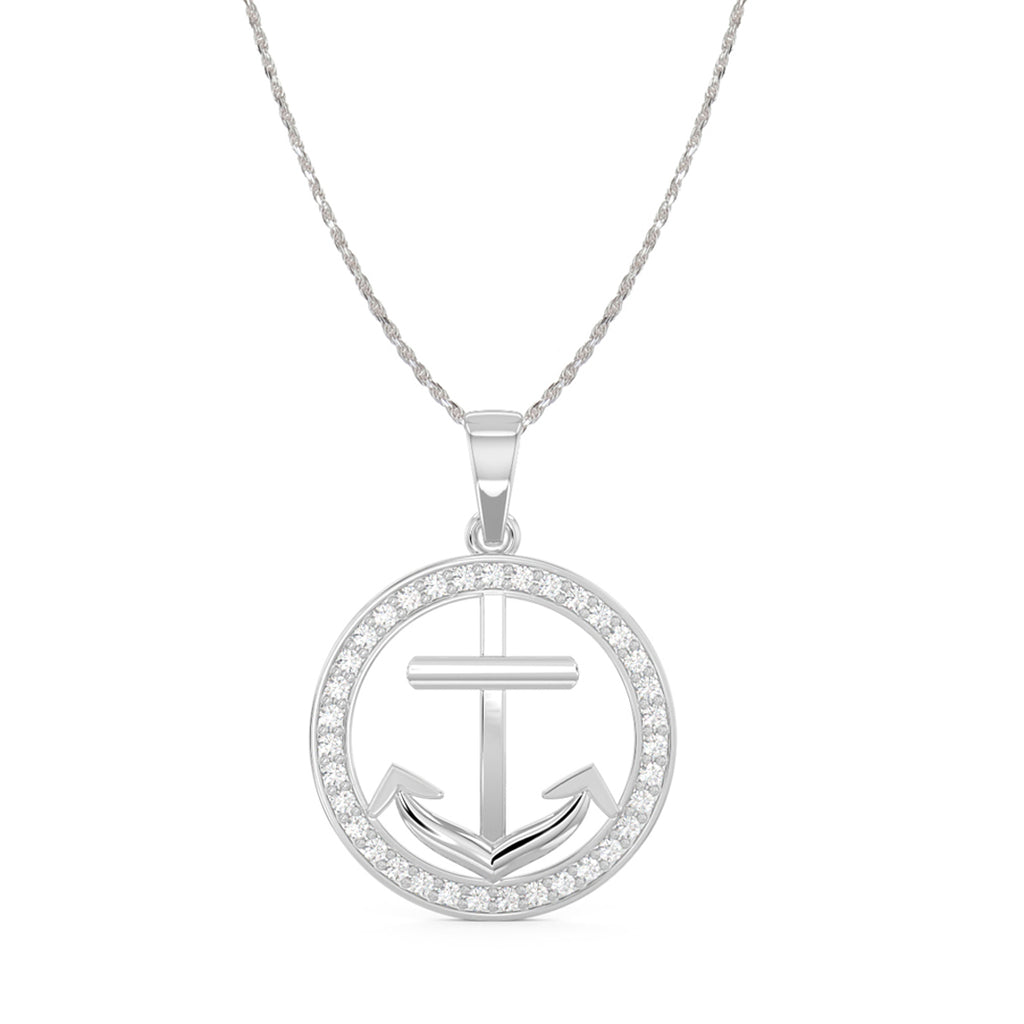 CLARA 925 Sterling Silver Anchor Halo Pendant Chain Necklace