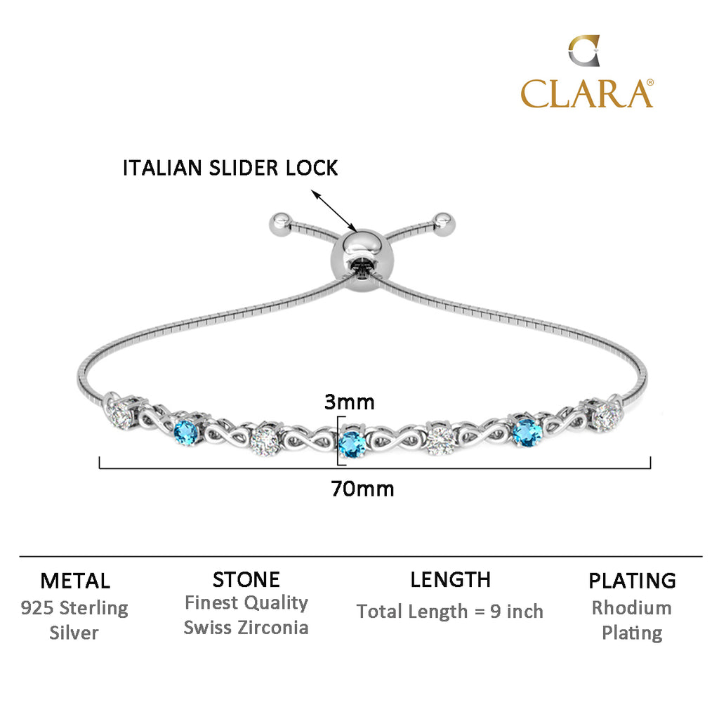 CLARA 925 Pure Silver Blue Infinity Hand Bracelet