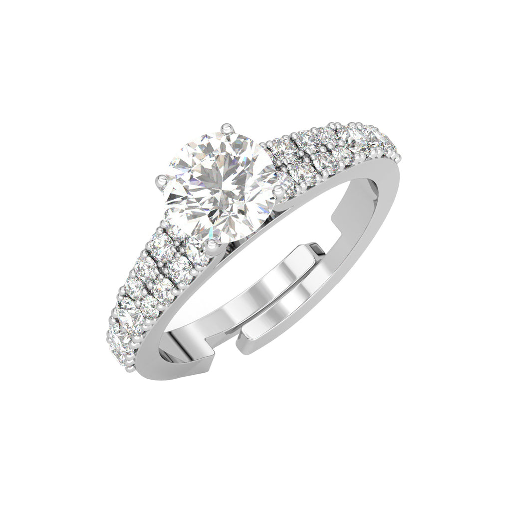 CLARA Pure 925 Sterling Silver V Solitaire Finger Ring with Adjustable Band
