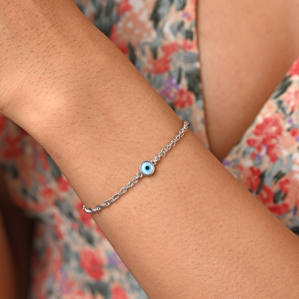 CLARA 925 Pure Silver Evil Eye Chain Bracelet