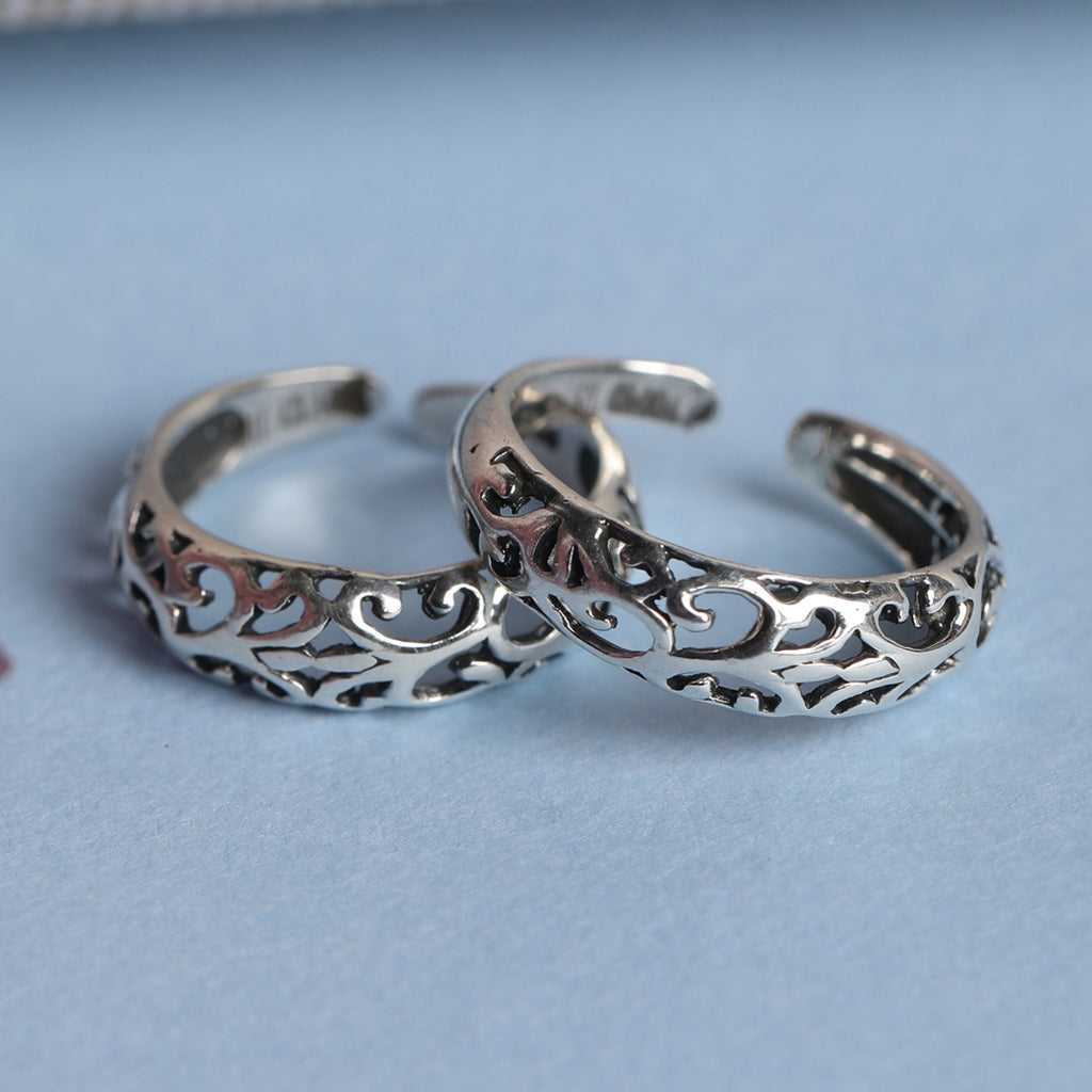 CLARA 925 Sterling Silver Intricate Toe Rings Pair