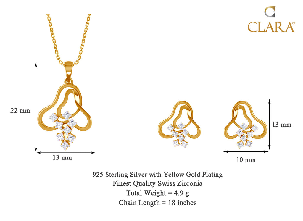 CLARA 925 Sterling Silver Eden Pendant Earring Chain Jewellery Set
