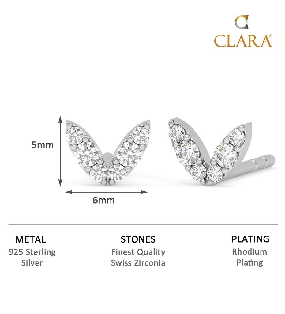 CLARA 925 Sterling Silver V Studs Earrings Gift for Kids Girls