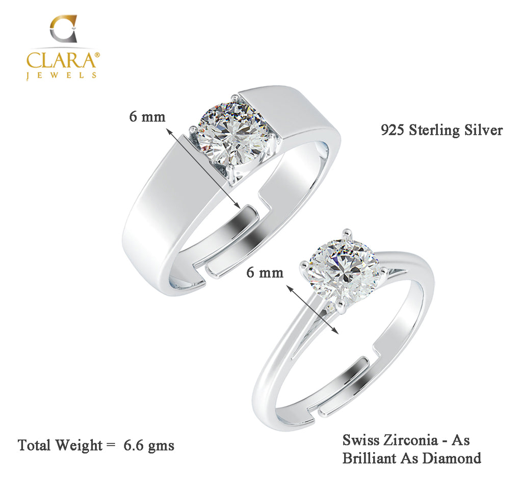 CLARA Pure 925 Sterling Silver Luca Adjustable Couple Band, Promise Rings for Lovers