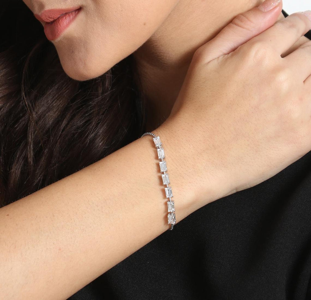 CLARA Made with Swiss Zirconia 925 Sterling Silver Viola Solitaire Bracelet Gift for Women and Girls