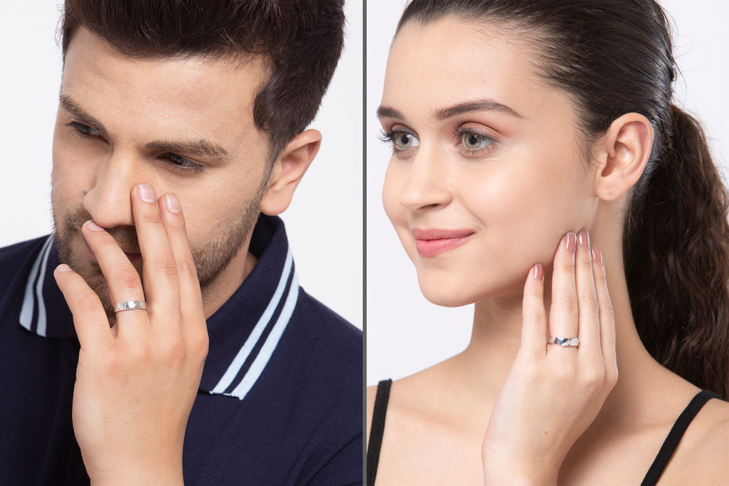 CLARA Pure 925 Sterling Silver Monte Adjustable Couple Band, Promise Rings for Lovers