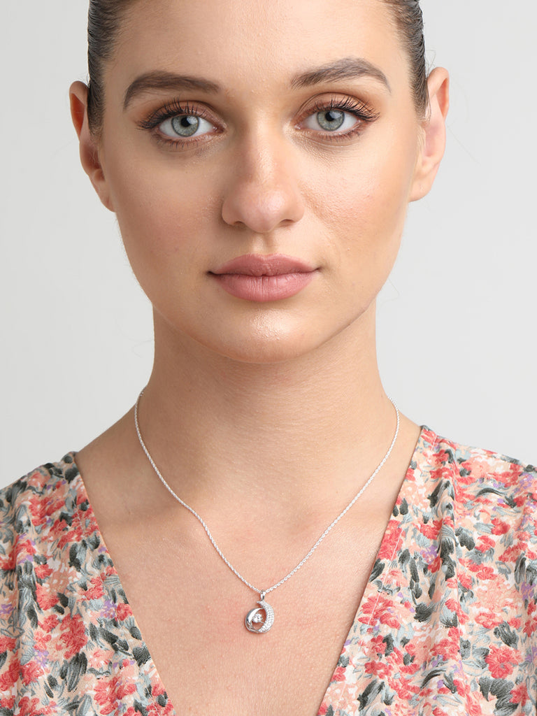 CLARA 925 Sterling Silver Rosa Pendant Chain Necklace