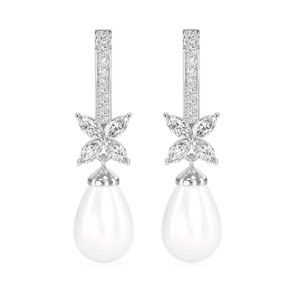 CLARA 925 Sterling Silver Pearl Hina Earrings | Rhodium Plated, Swiss Zirconia , Screw Back | Gift for Women & Girls