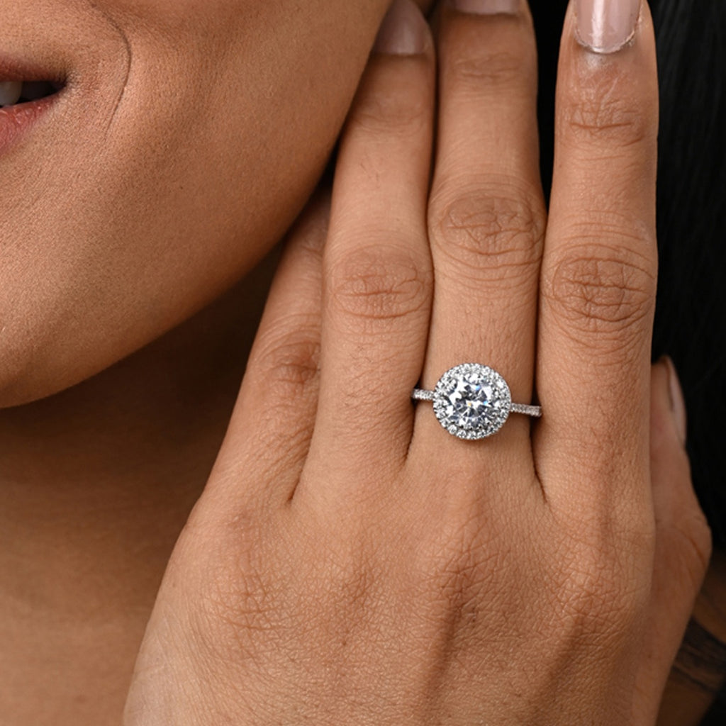 Silver Karla Solitaire Halo Ring