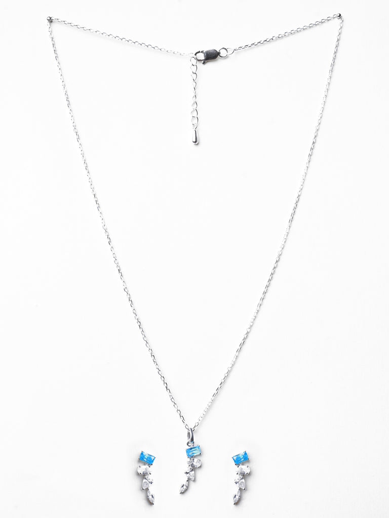 CLARA 925 Sterling Silver diamente Pendant Earring Chain Jewellery Set